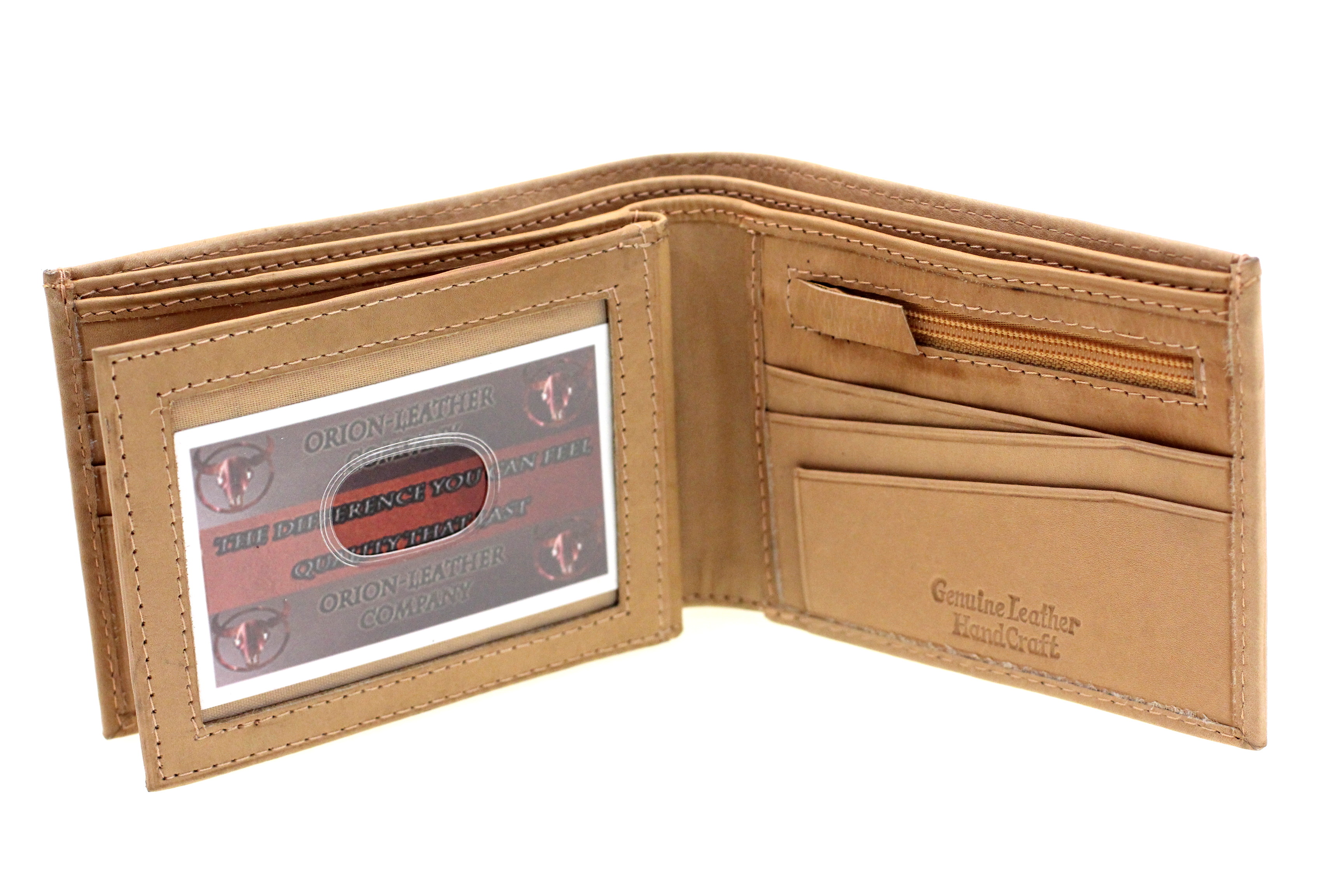 Mens Bifold Wallet Genuine Leather Center Flap Zipper Money Slot 17