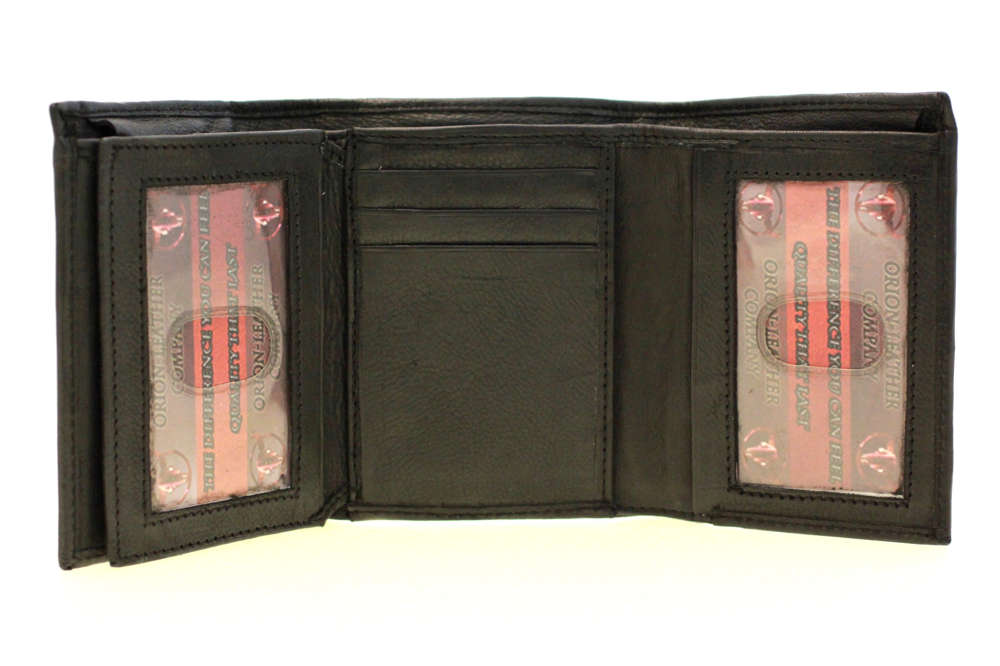 Mens Trifold Wallet Center Flap Hidden Money Compartment Genuine