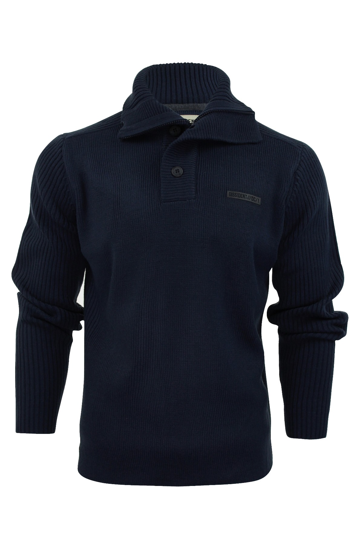 Mens Jumper Fashion Dissident Ribbed 'Plexico' Button Funnel Neck
