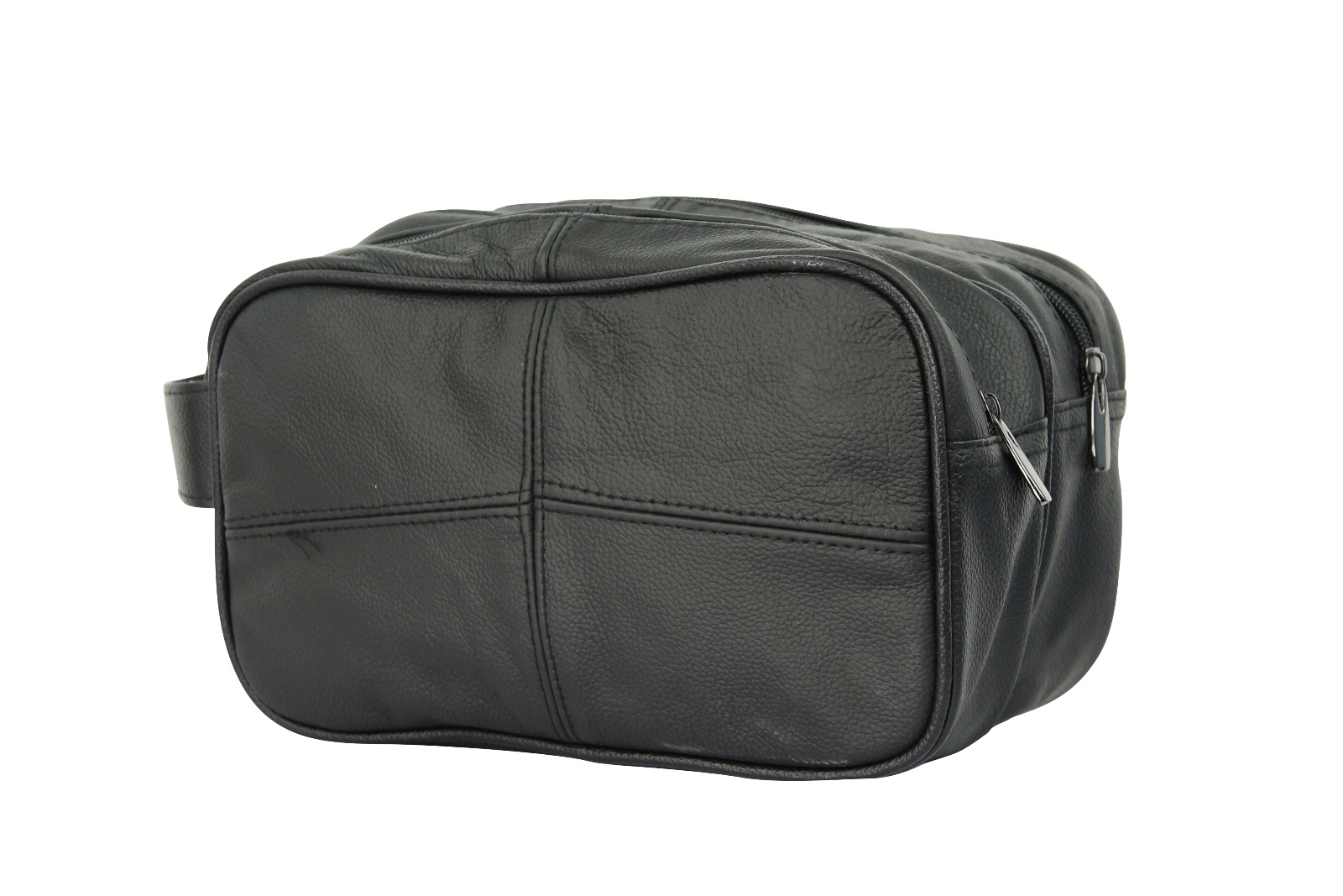 Mens Lorenz Wash/ Toiletry Bag Cow Hide Leather Double Zip Large