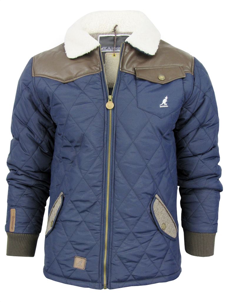 Kangol Mens Quilted 'Steppa' Jacket/ Coat With A Sherpa Fleece Collar