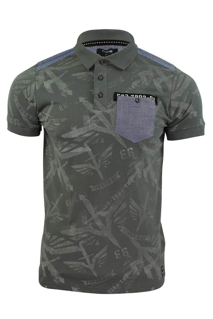 Mens-Polo-Shirt-Firetrap-Lowden-Shadow-Print-T-Shirt-Jersey-Denim-Trims