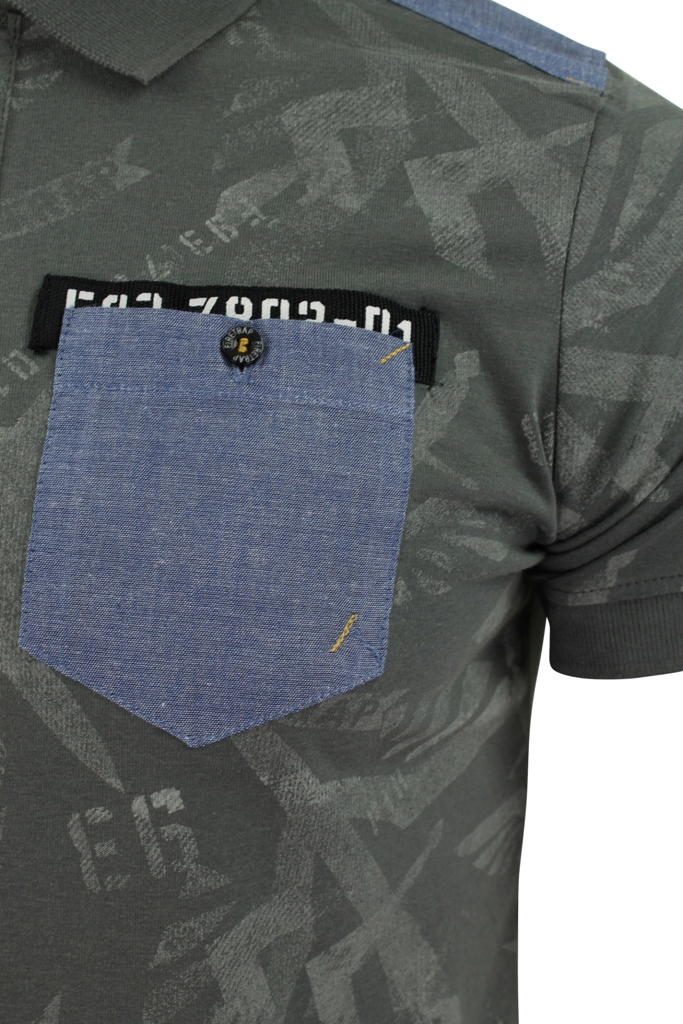Mens-Polo-Shirt-Firetrap-Lowden-Shadow-Print-T-Shirt-Jersey-Denim-Trims