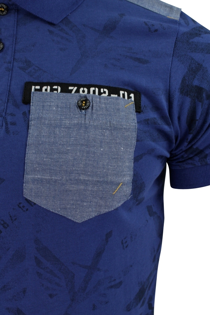Mens-Polo-Shirt-Firetrap-Lowden-Shadow-Print-T-Shirt-Jersey-Denim-Trims