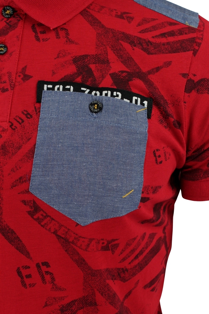 Mens-Polo-Shirt-Firetrap-Lowden-Shadow-Print-T-Shirt-Jersey-Denim-Trims
