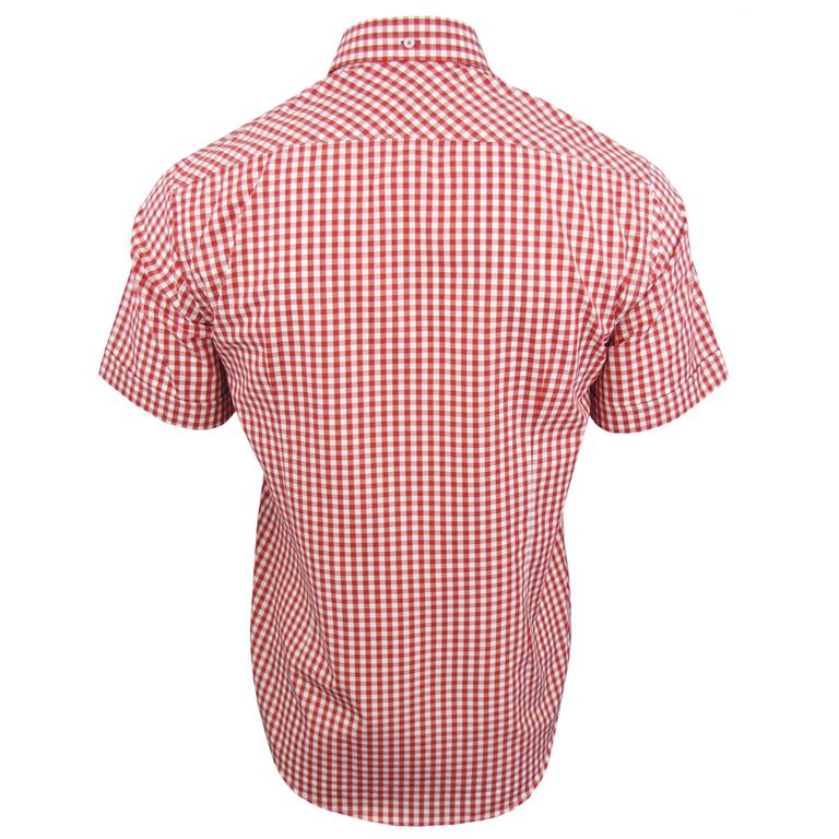 Mens Short Sleeve Gingham Check Shirt Button Down Collar Slim Fit By