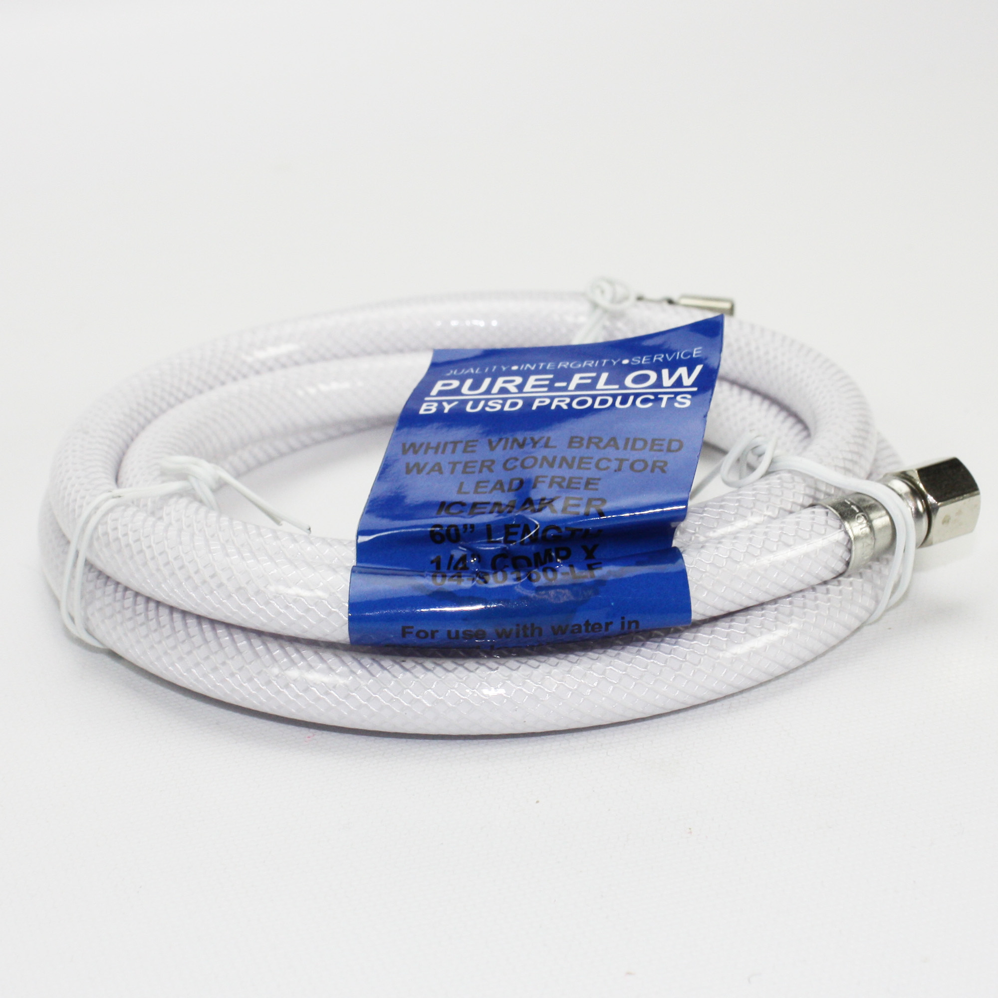 White Vinyl Braided Water Line For Ice Maker 5' Length 1/4