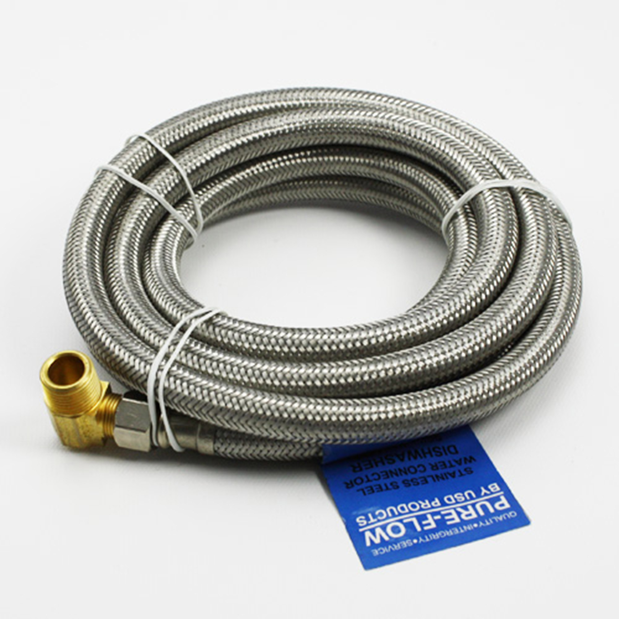 Dishwasher 8' Stainless Steel Water Supply Line and Plumbing Elbow for