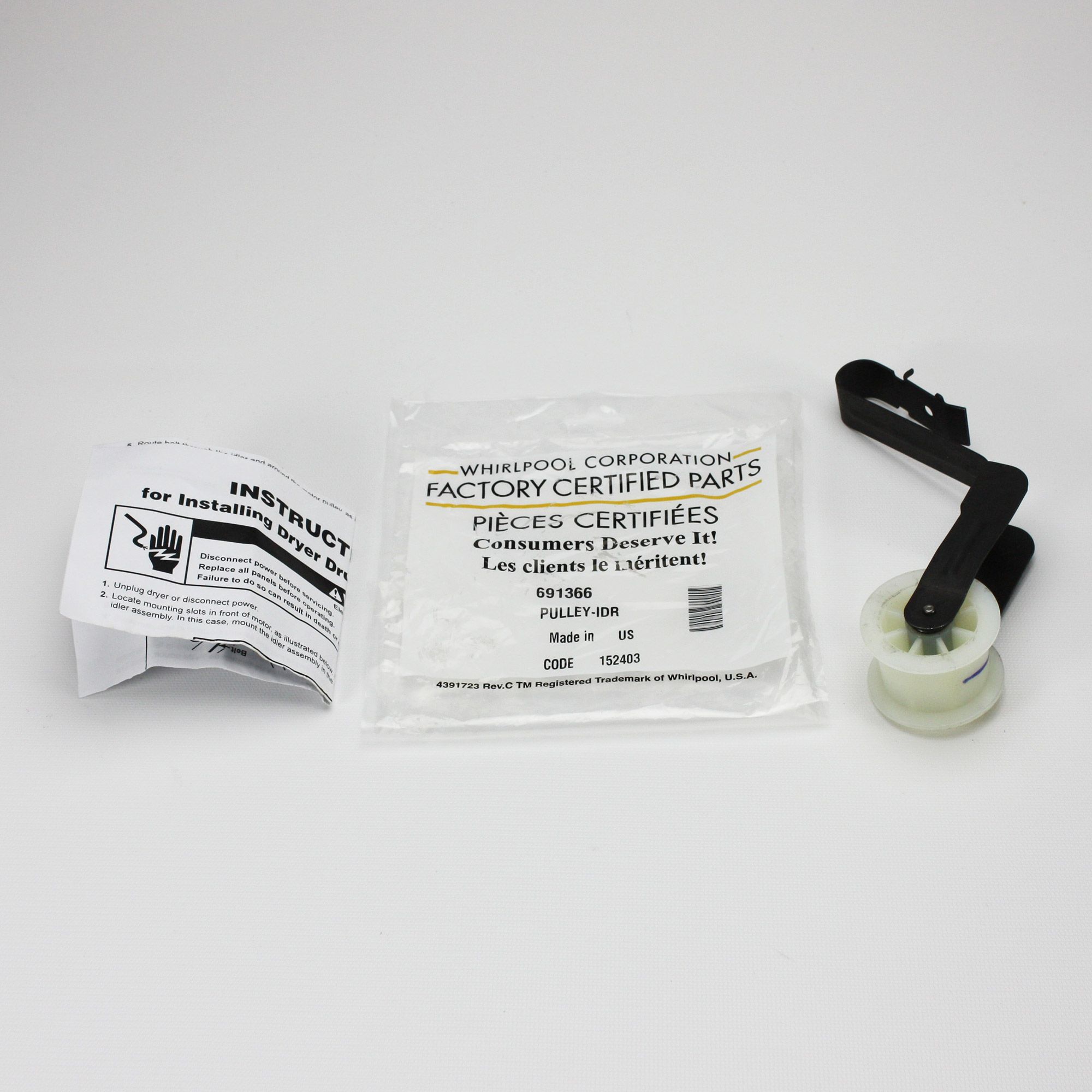 WP691366 Whirlpool Clothes Dryer Belt Idler Tension Pulley