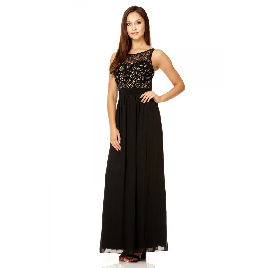 QUIZ Women's Black Sequin Cluster Maxi Dress eBay