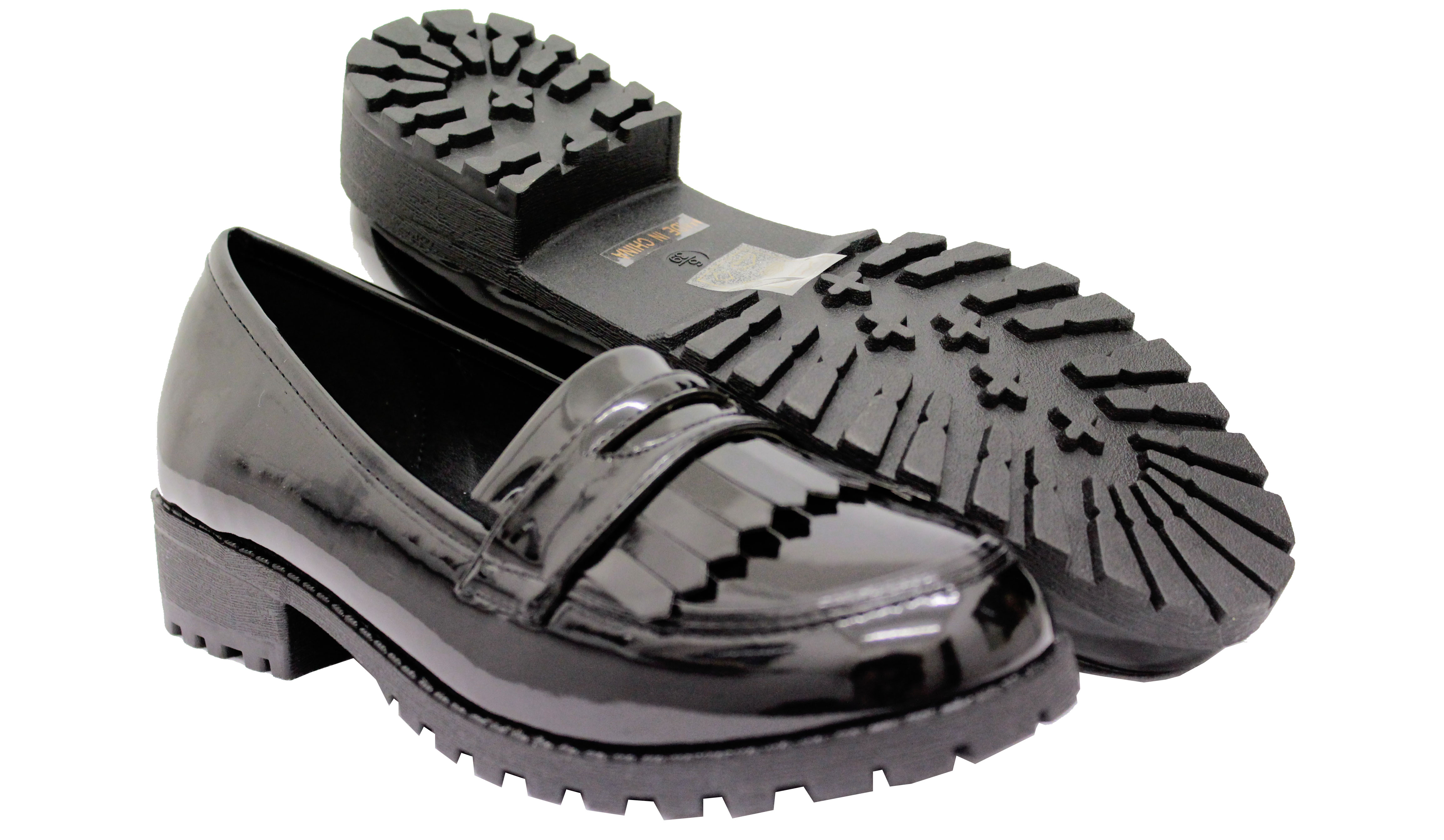 Ladies Women Retro Chunky Cleated School Sole Work Loafers Boots Shoes