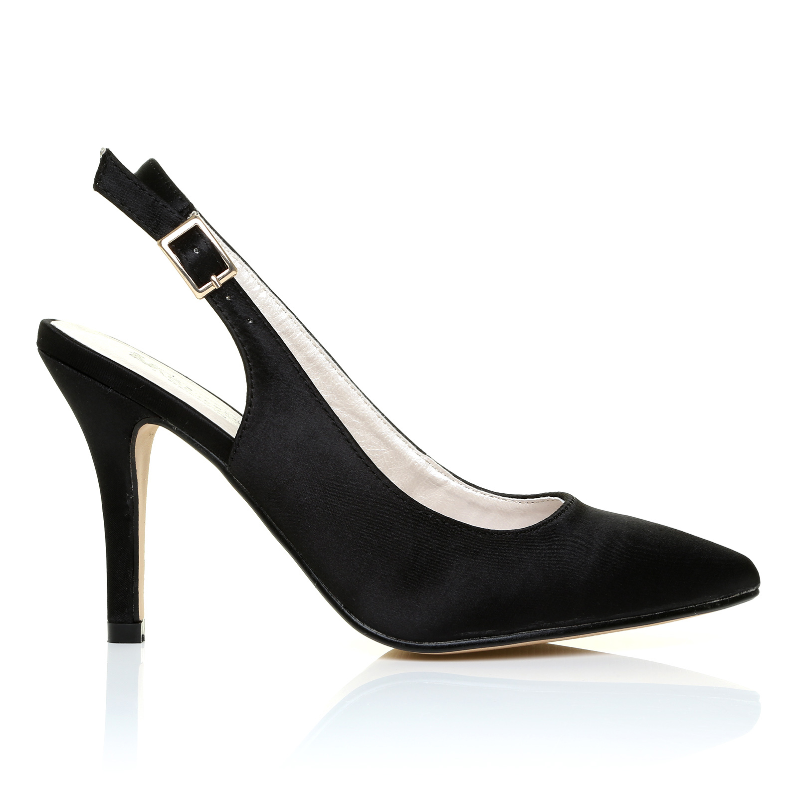 NEW WOMENS SATIN MID HI HEEL BRIDAL WEDDING PROM PARTY SLING BACK SHOES