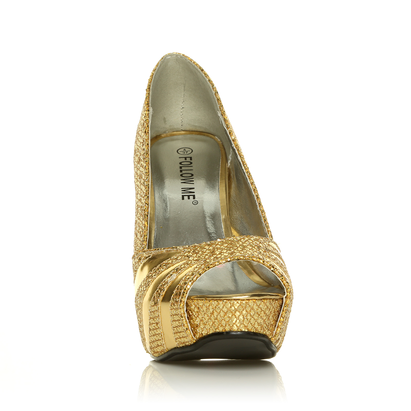 GLITTER SPARKLE PARTY PROM DANCE SHOES LADIES HIGH HEEL PEEP TOE WOMENS