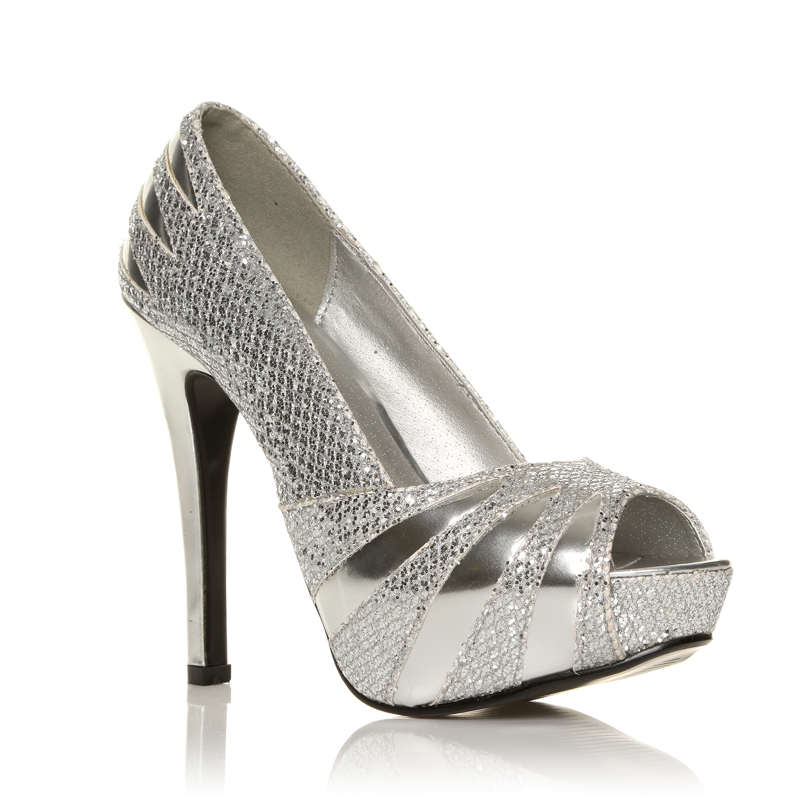 GLITTER SPARKLE PARTY PROM DANCE SHOES LADIES HIGH HEEL PEEP TOE WOMENS