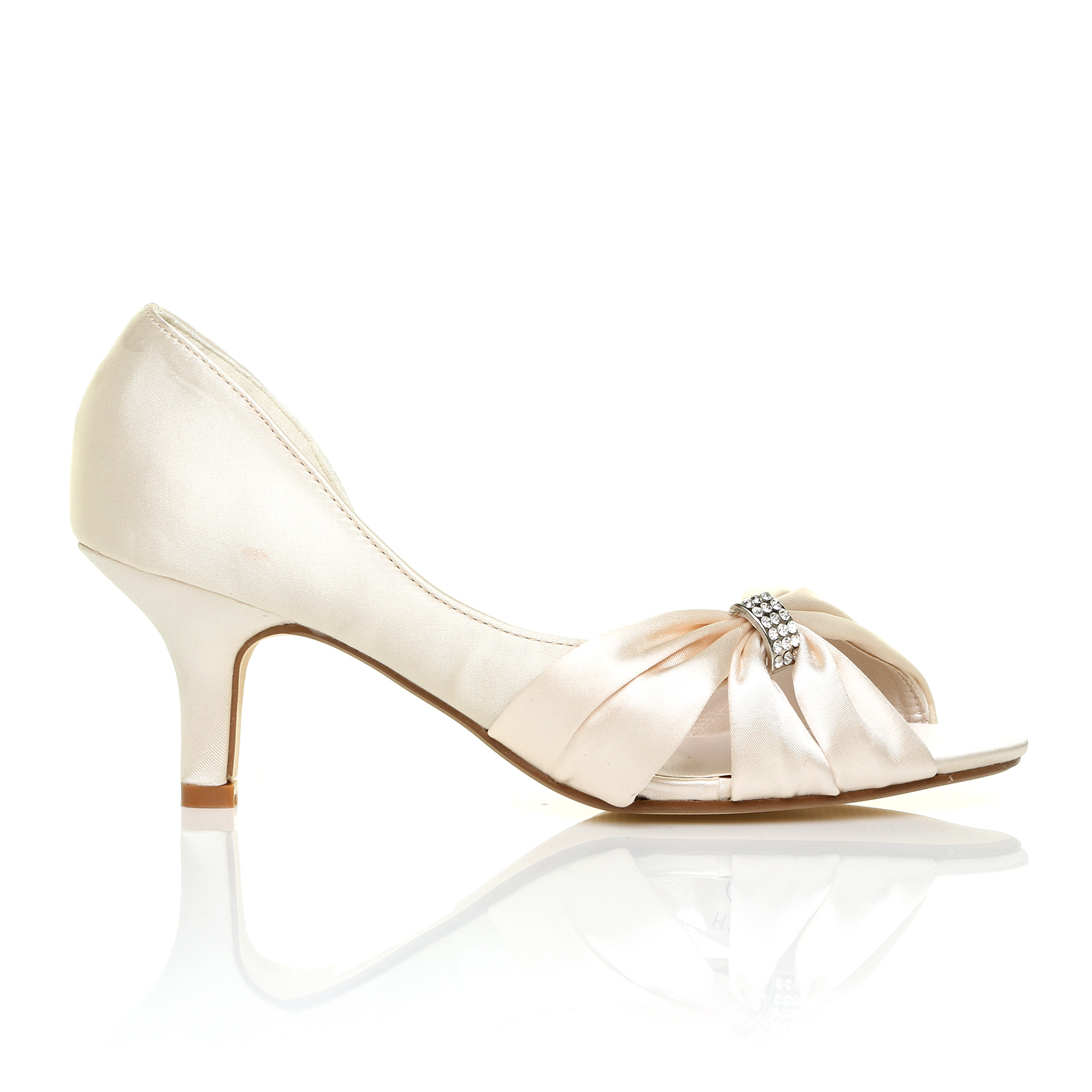 WOMENS LOW SATIN KITTEN HEEL SHOES LADIES BRIDAL WEDDING PROM PARTY