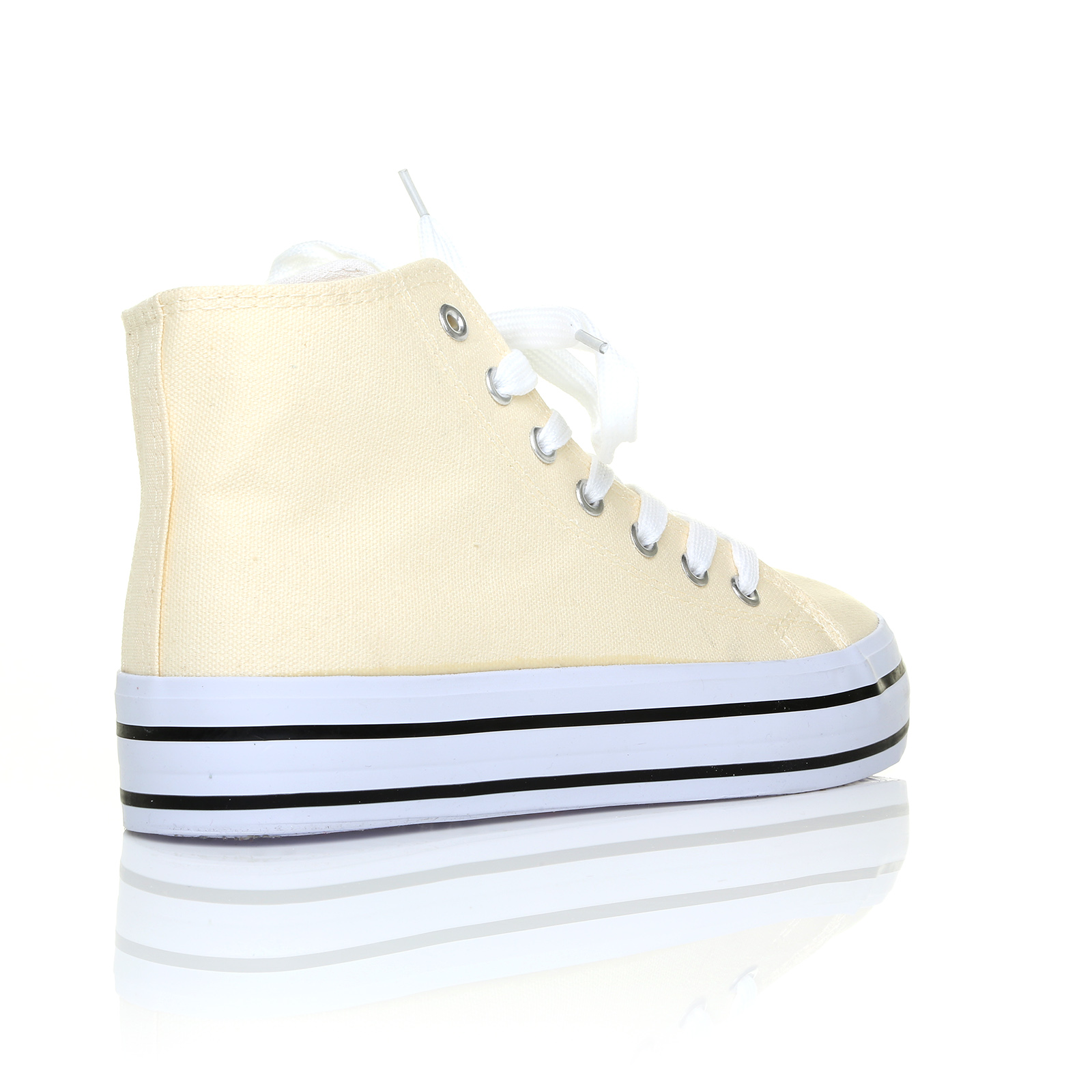 NEW WOMENS PUMP TRAINER CANVAS THICK WHITE FLATFORM BIG SOLE LACE FLAT