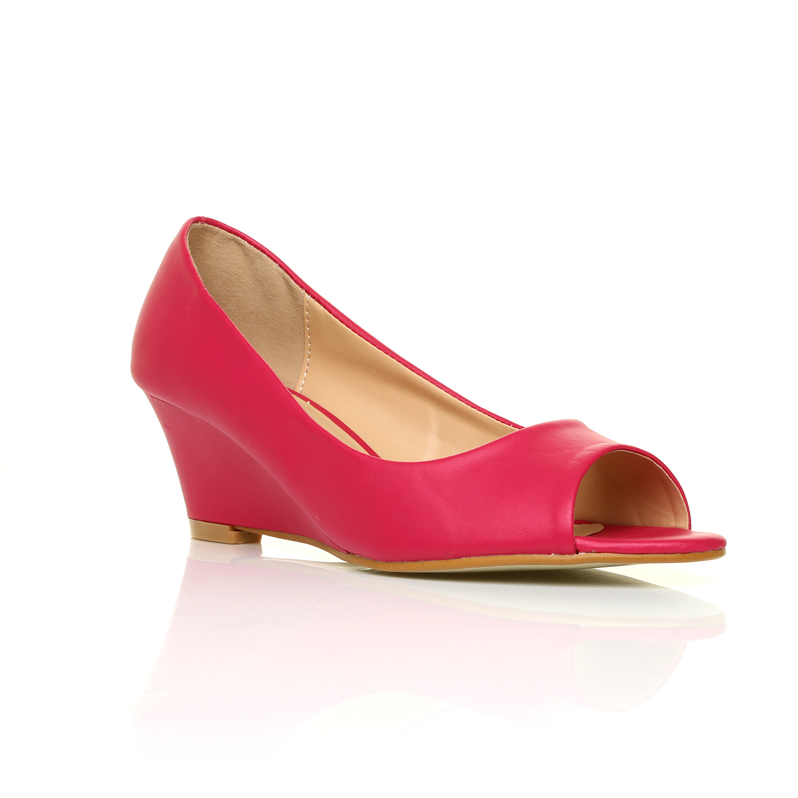 SUEDE & PATENT PEEPTOE LOW MID HEEL WEDGE WOMENS CASUAL PARTY SMART SHOES SIZE eBay