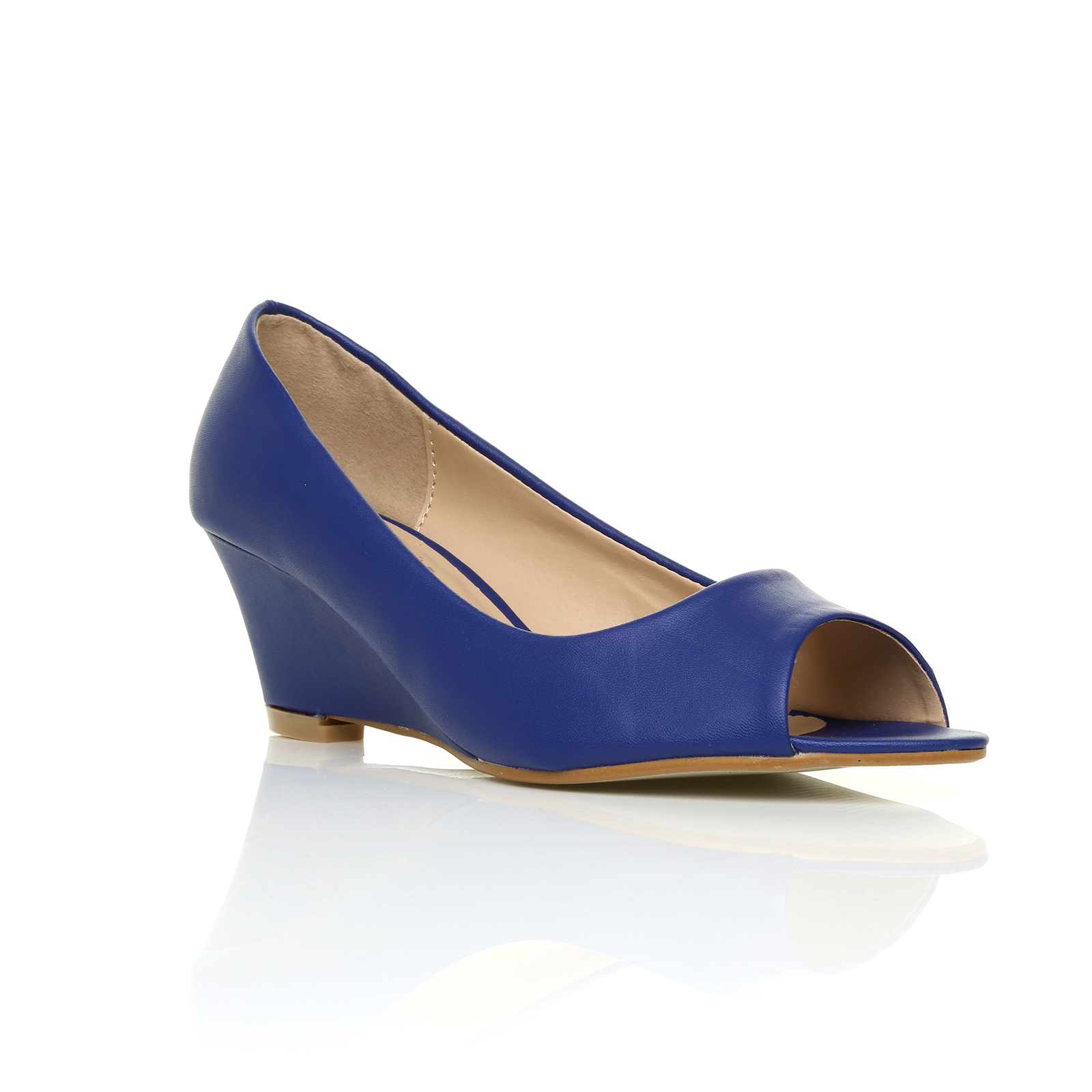 SUEDE & PATENT PEEPTOE LOW MID HEEL WEDGE WOMENS CASUAL PARTY SMART