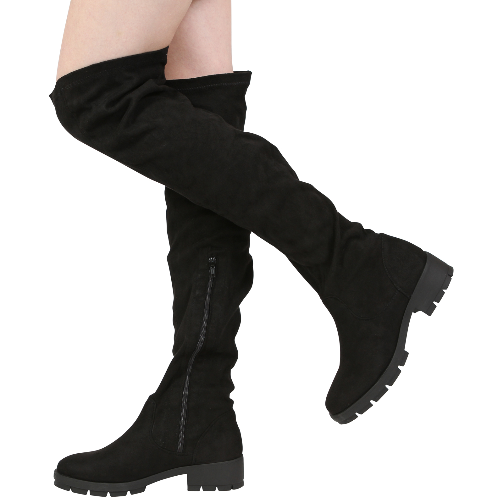 LADIES WOMENS OVER THE KNEE (OTN) CHUNKY CLEATED RUBBER HEEL STRETCH