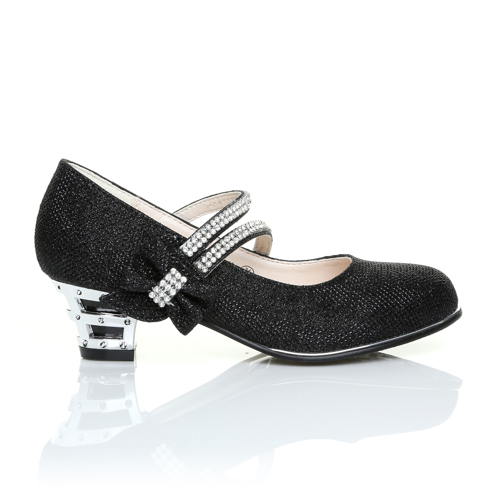 GIRLS CHILDRENS LOW HEEL PARTY MARY JANE SILVER WEDDING GIRLS CHILDRENS LOW HEEL PARTY MARY JANE SILVER WEDDING