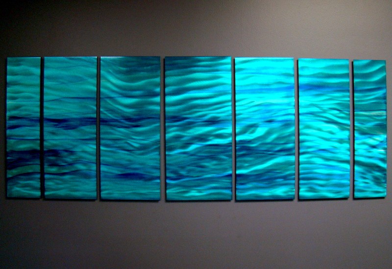 Blue Abstract Metal Painting Contemporary Metal Wall Art Aqua Blue