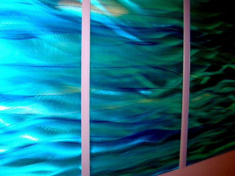 Blue Abstract Metal Painting Contemporary Metal Wall Art Aqua Blue