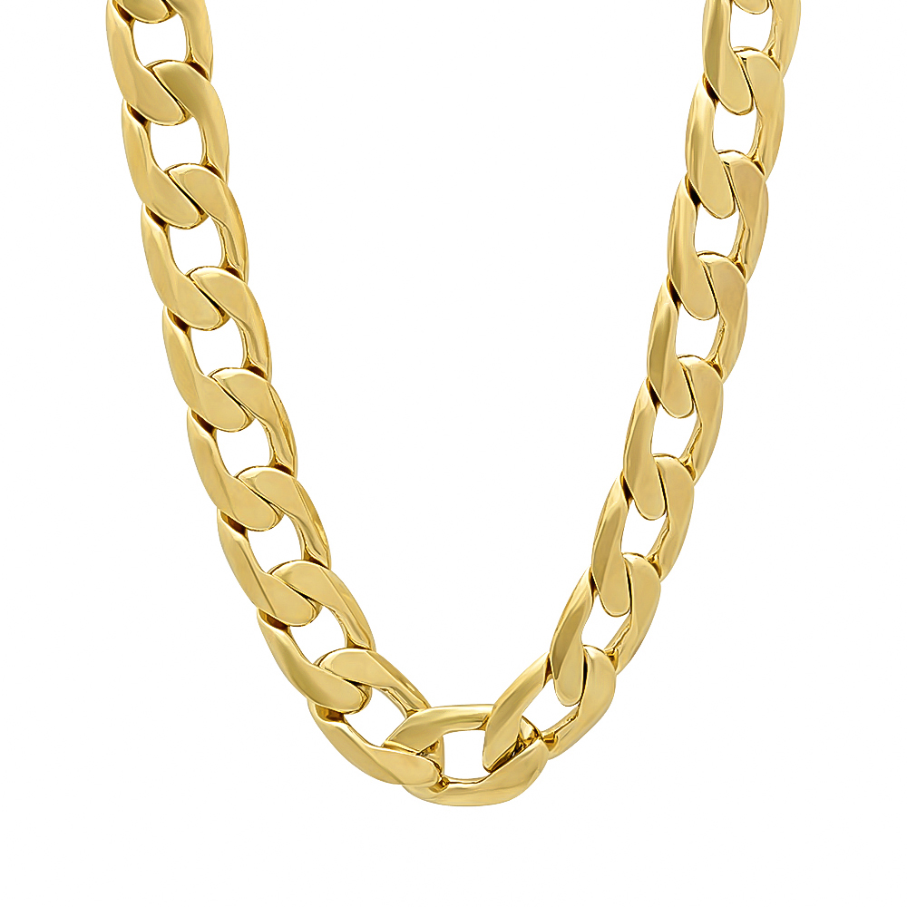 Men's 9.5mm Wide 14 Karat Yellow GoldOverlay Flat Cuban Link Chain eBay