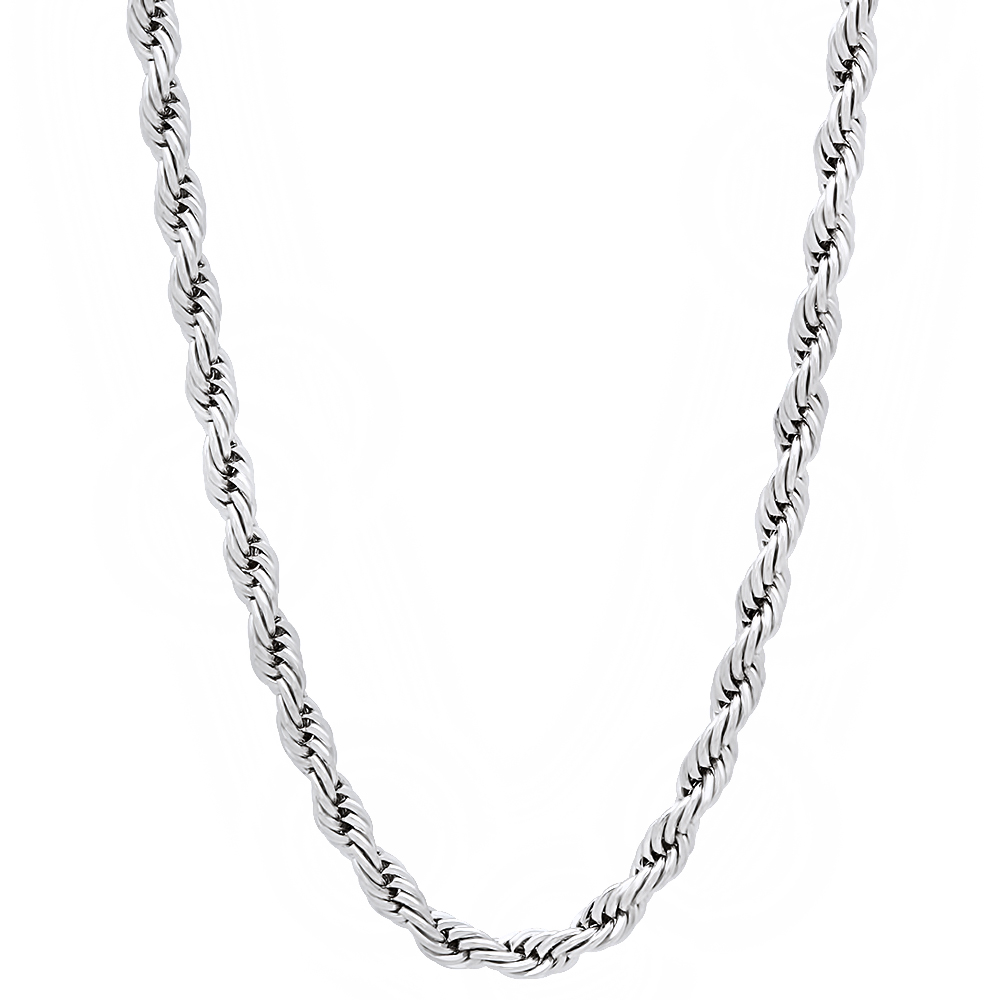 3mm Mens Womens Real Rhodium Filled Platinum/Silver Look Rope Chain Necklace eBay