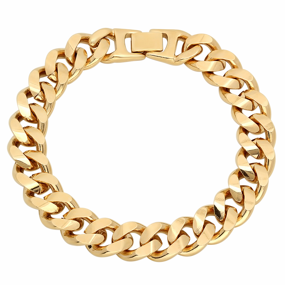 13mm Mens 14k Yellow Gold Plated Cuban Link Curb Bracelet eBay