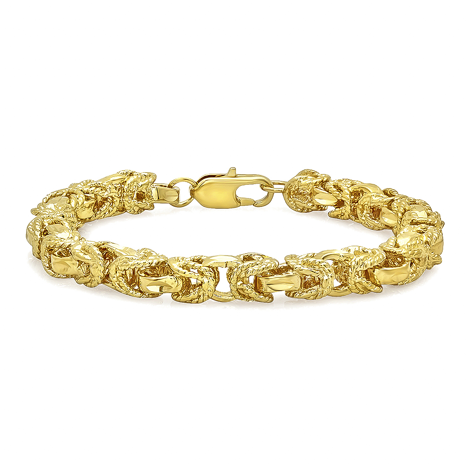 8mm 14k Gold Plated DiamondCut Byzantine Rope Textured Link Bracelet