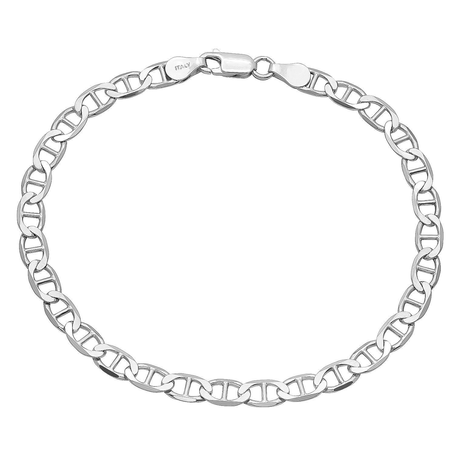 4.6mm Solid 925 Sterling Silver Flat Mariner Link Italian Chain