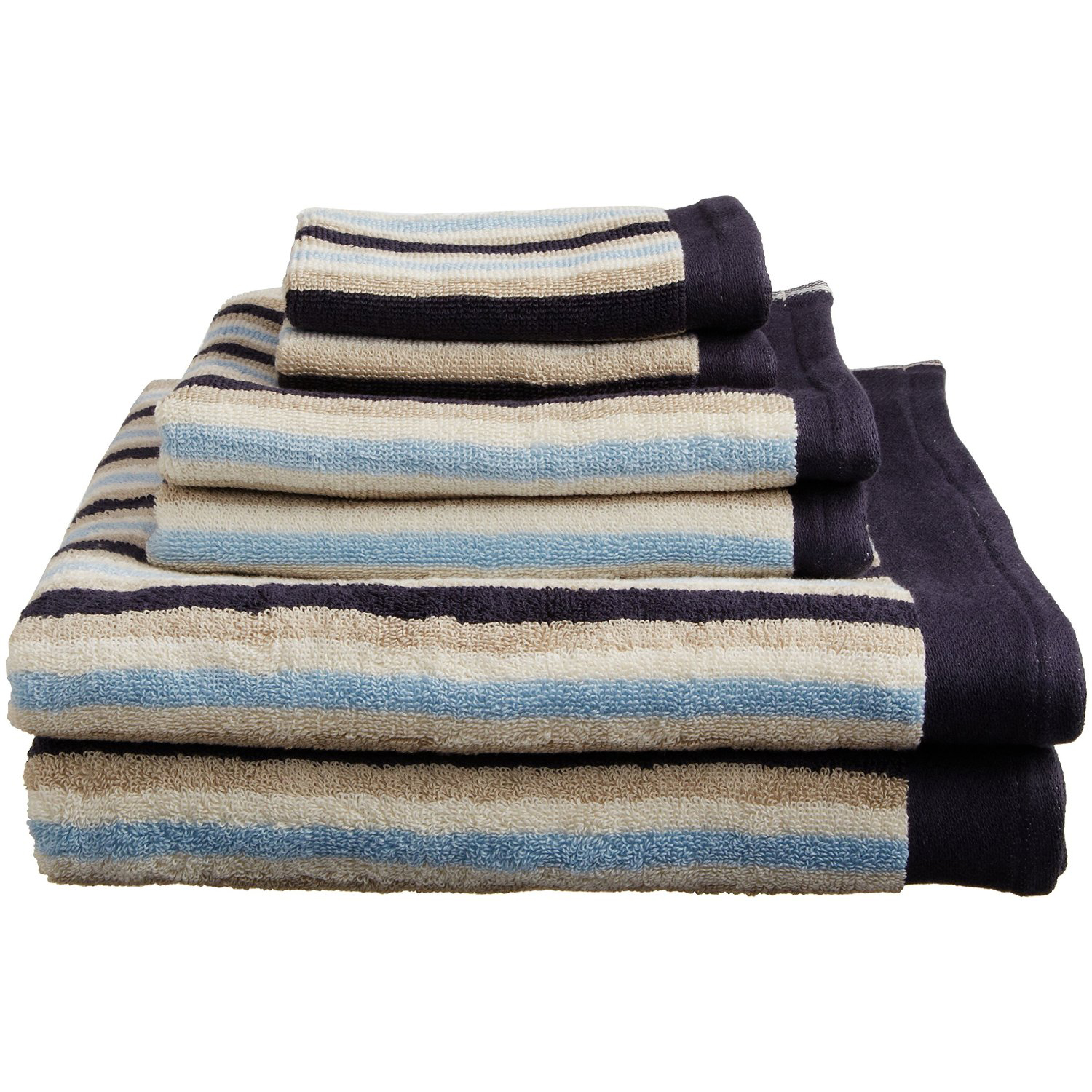 Striped 6Piece Bath Towel Set, Premium LongStaple Cotton, 4 Colors eBay
