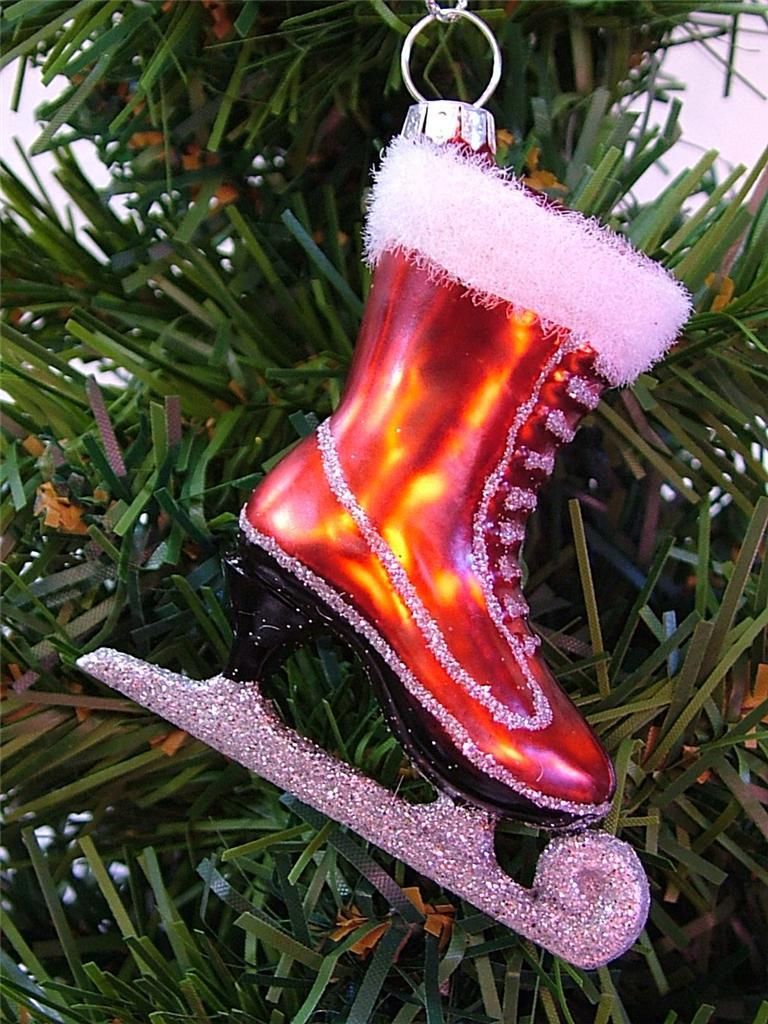 New Midwest Glass Red Figure Skate Ice Skating Christmas Tree Ornament