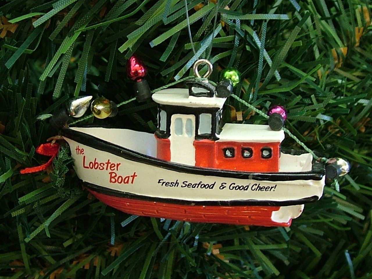New Decorated Lobster Tug Boat Resturant Christmas Lights Wreath Tree