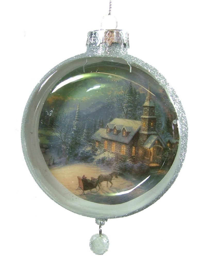 Thomas Kinkade Shadow Box Glass Bulb Evening Sleigh Christmas Crystal Ornament eBay