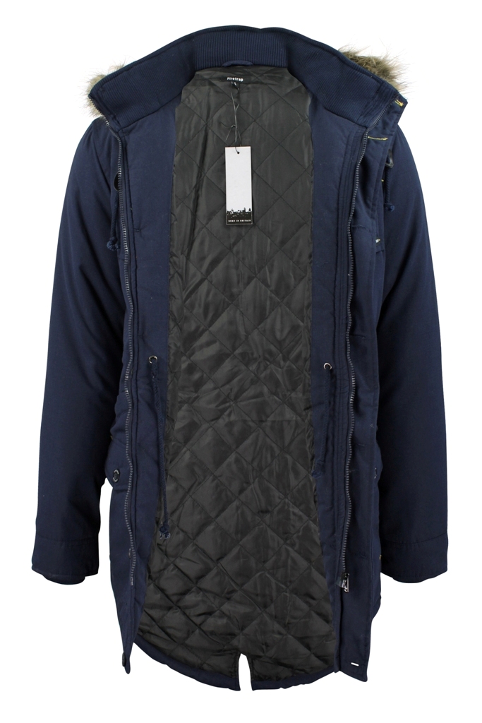 Mens Fishtail Parka Jacket Coat Firetrap 'Bateman' Wolf Faux Fur Trim