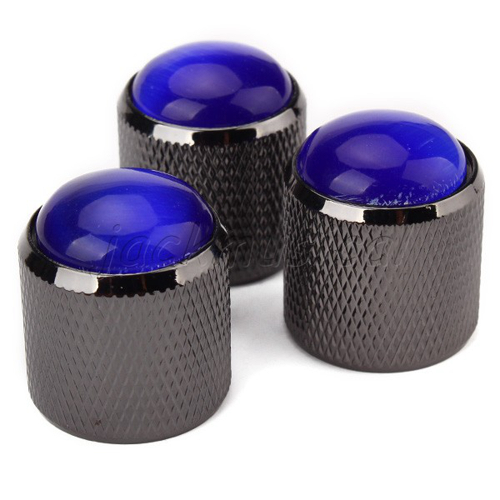Electric Guitar Bass Domed Blue Head Volume Tone Control Knobs Black