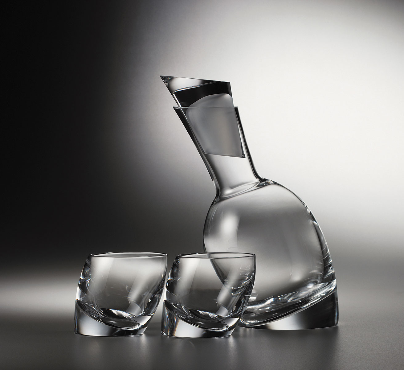 Nambé Tilt Decanter Set with 2 Double OldFashioned Glasses Trademark