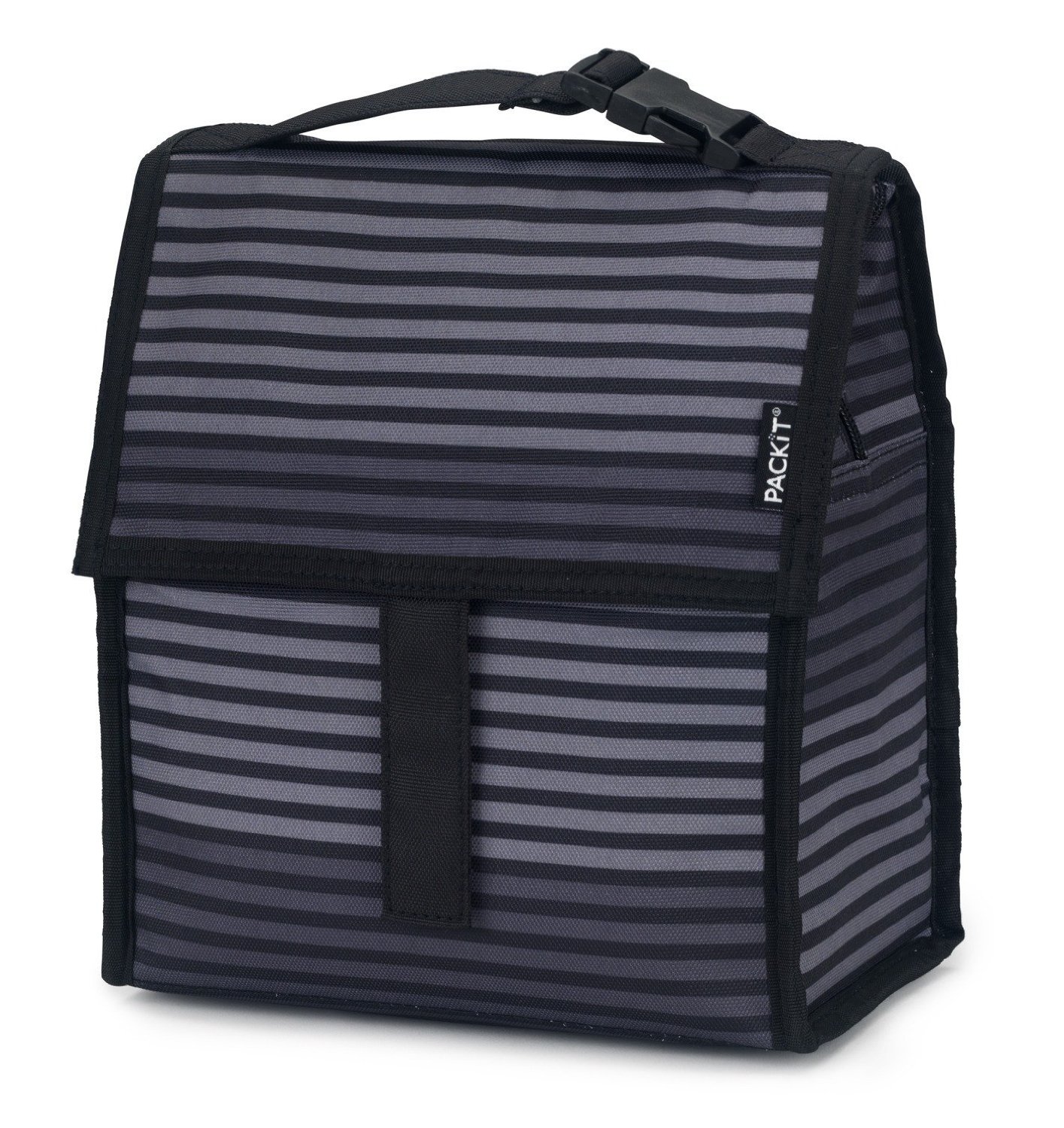 PackIt Freezable Lunch Bag with Zip Closure, Gray Stripe