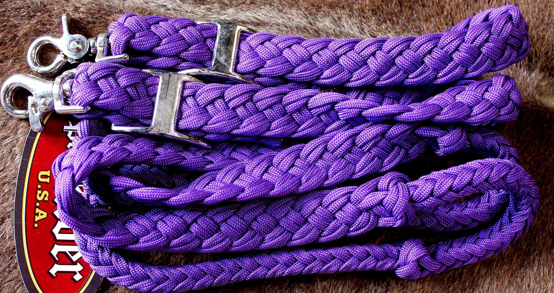 Roping Knotted Horse Tack Western Barrel Reins Nylon Braided Purple