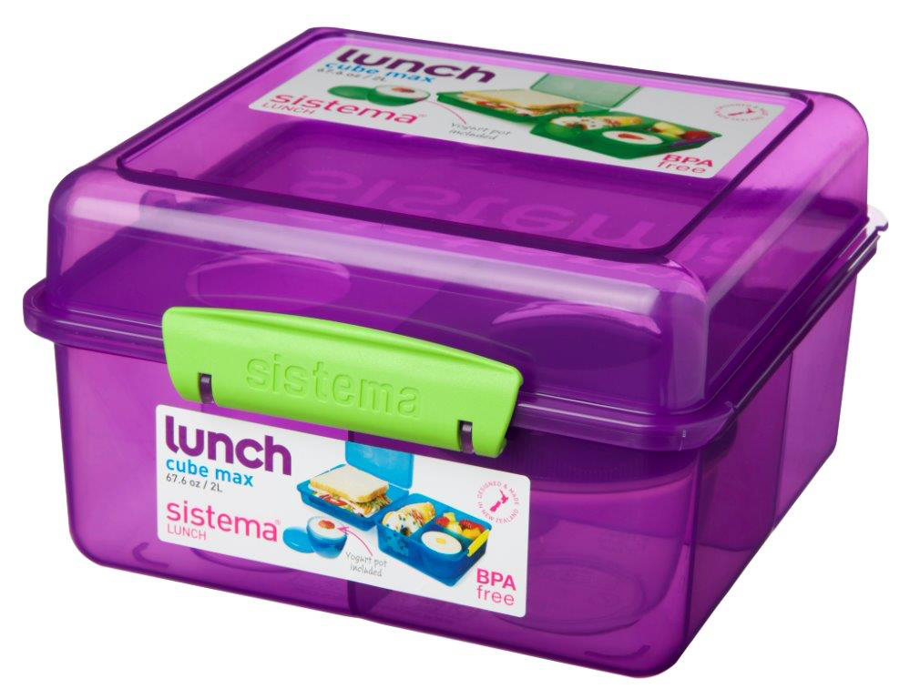 Sistema Purple 2L Lunch Cube Max Multi Compartment Sandwich Yoghurt