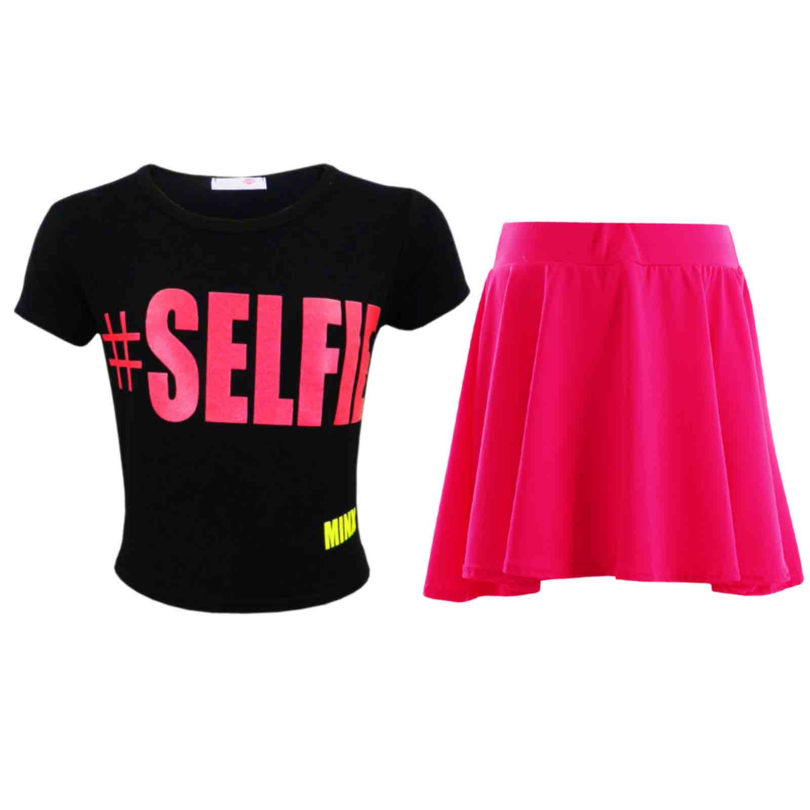 NEW GIRLS KIDS # SELFIE CROPPED TOP SUMMER CROP BLACK PINK AGE 7 8 9 10 11 12 13