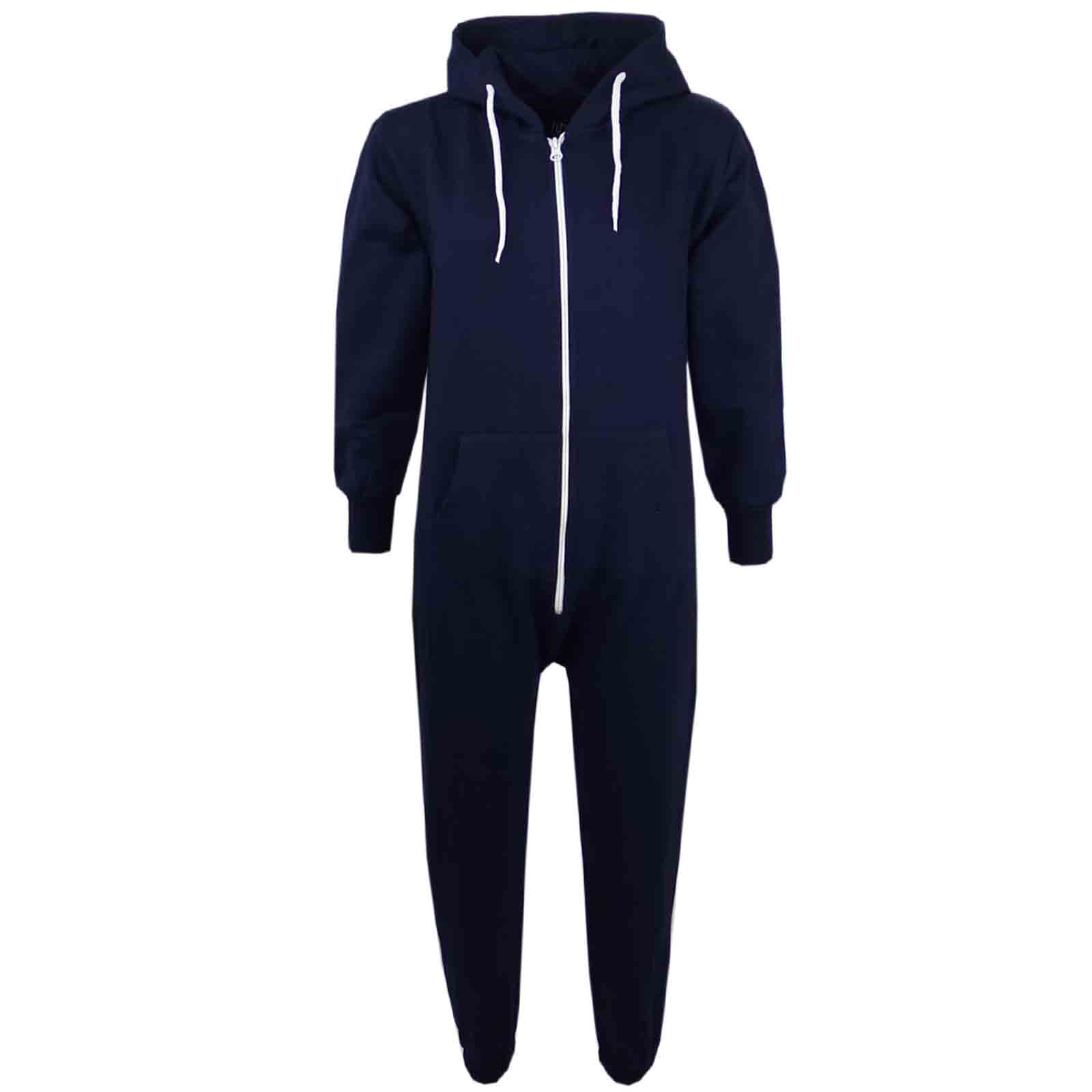 Kids Girls Boys Plain Color Fleece Hooded Onesie All In One Jumpsuit 5-13 Years | eBay