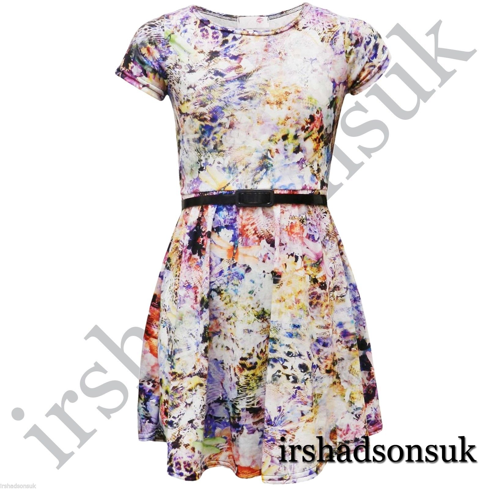KIDS GIRLS TARTAN AZTEC FLORAL BODYCON MIDI & SKATER DRESS 7 8 9 10 11 12 13 Yr - Picture 11 of 26