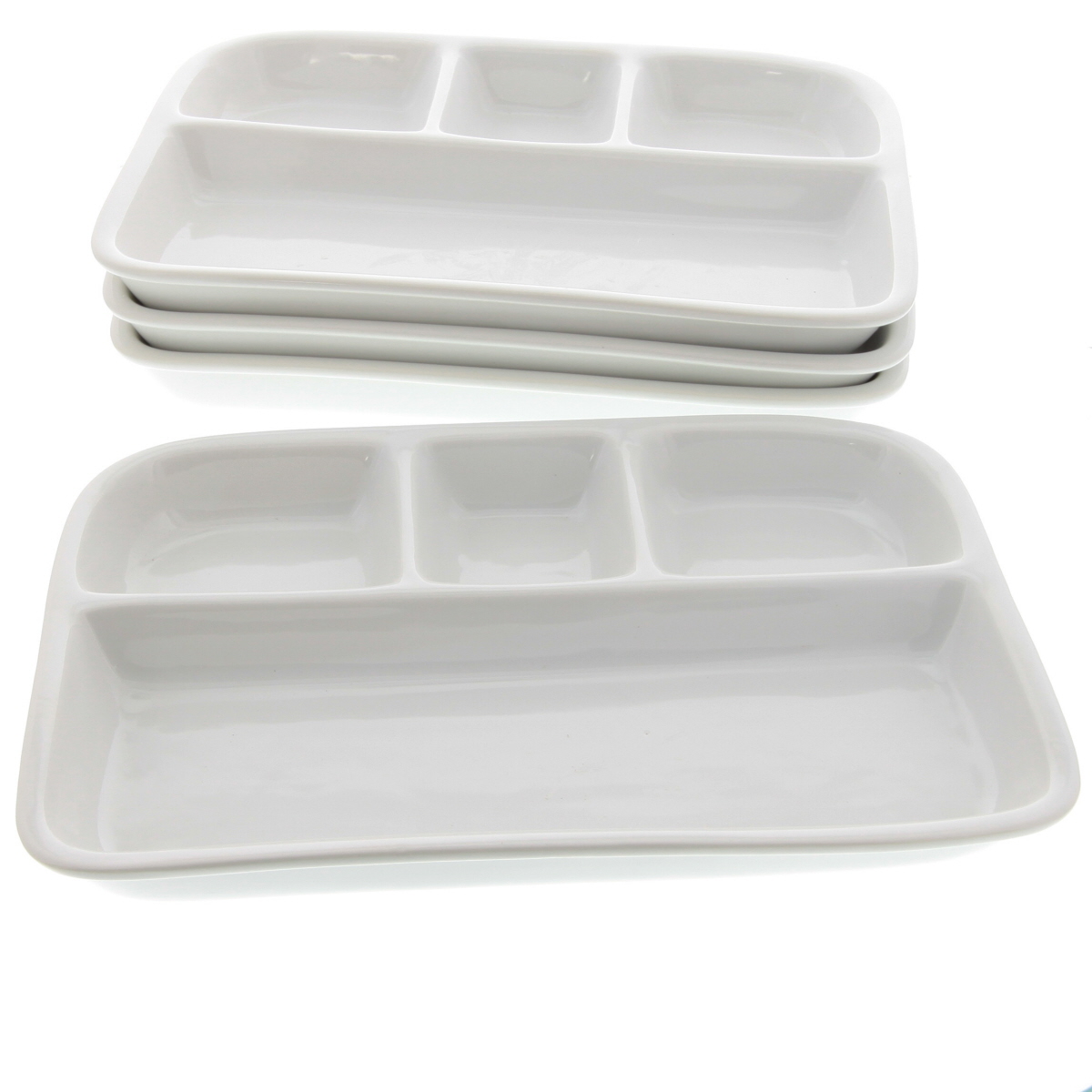 Divided TV Dinner Tray White Stoneware Set Of 4 Vintage Style