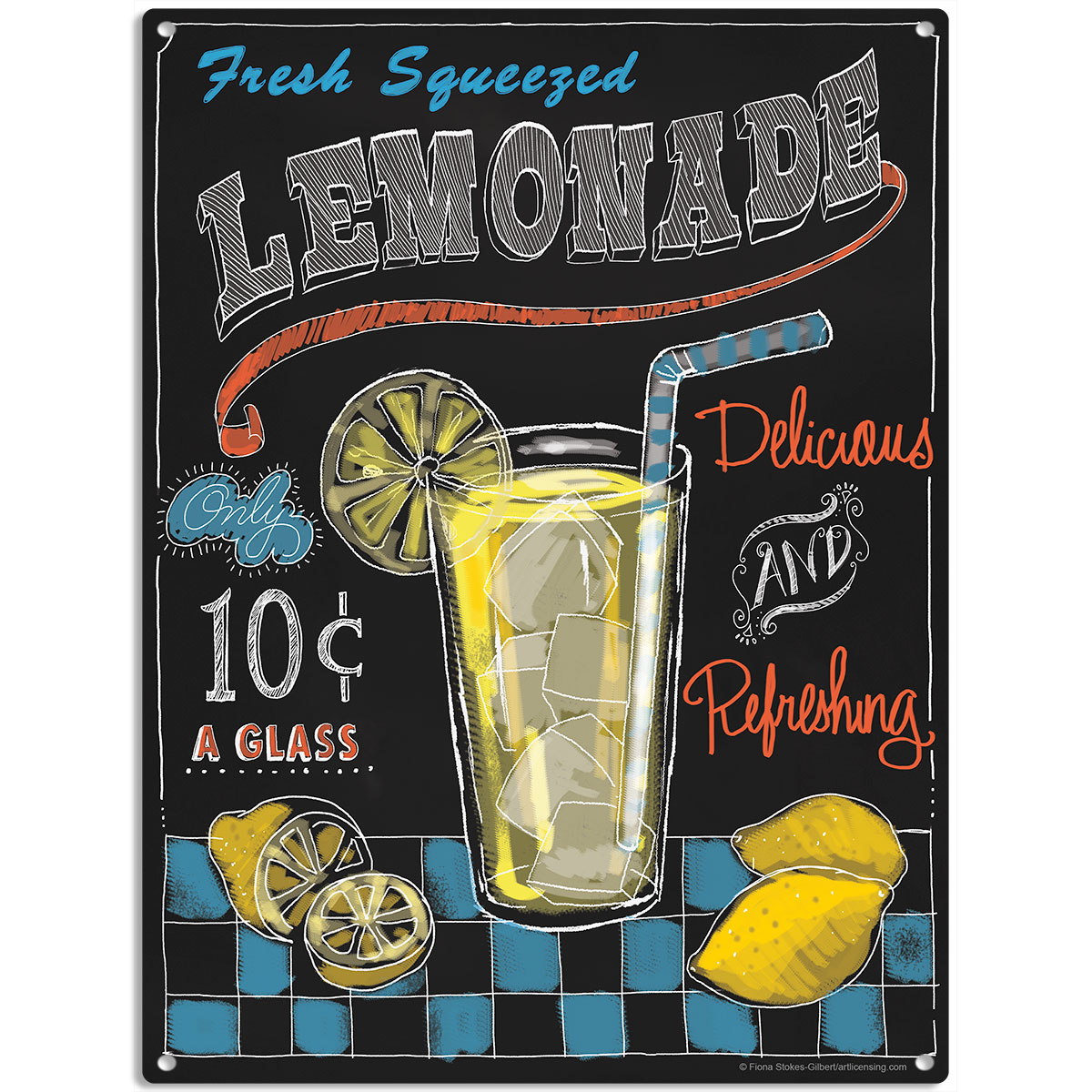 Lemonade Chalkboard Style Metal Sign Vintage Style Kitchen Decor 12 x