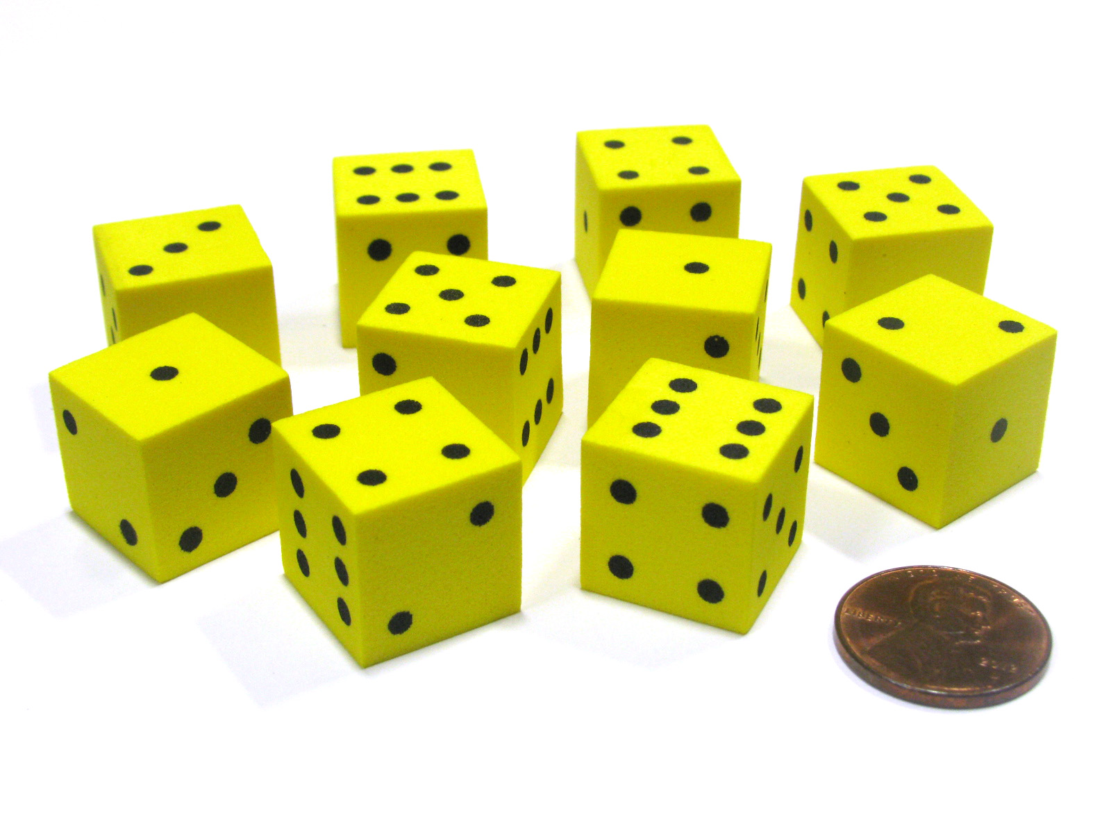 Set of 10 D6 16mm Foam Dice with Square Corners Yellow with Black Spots eBay