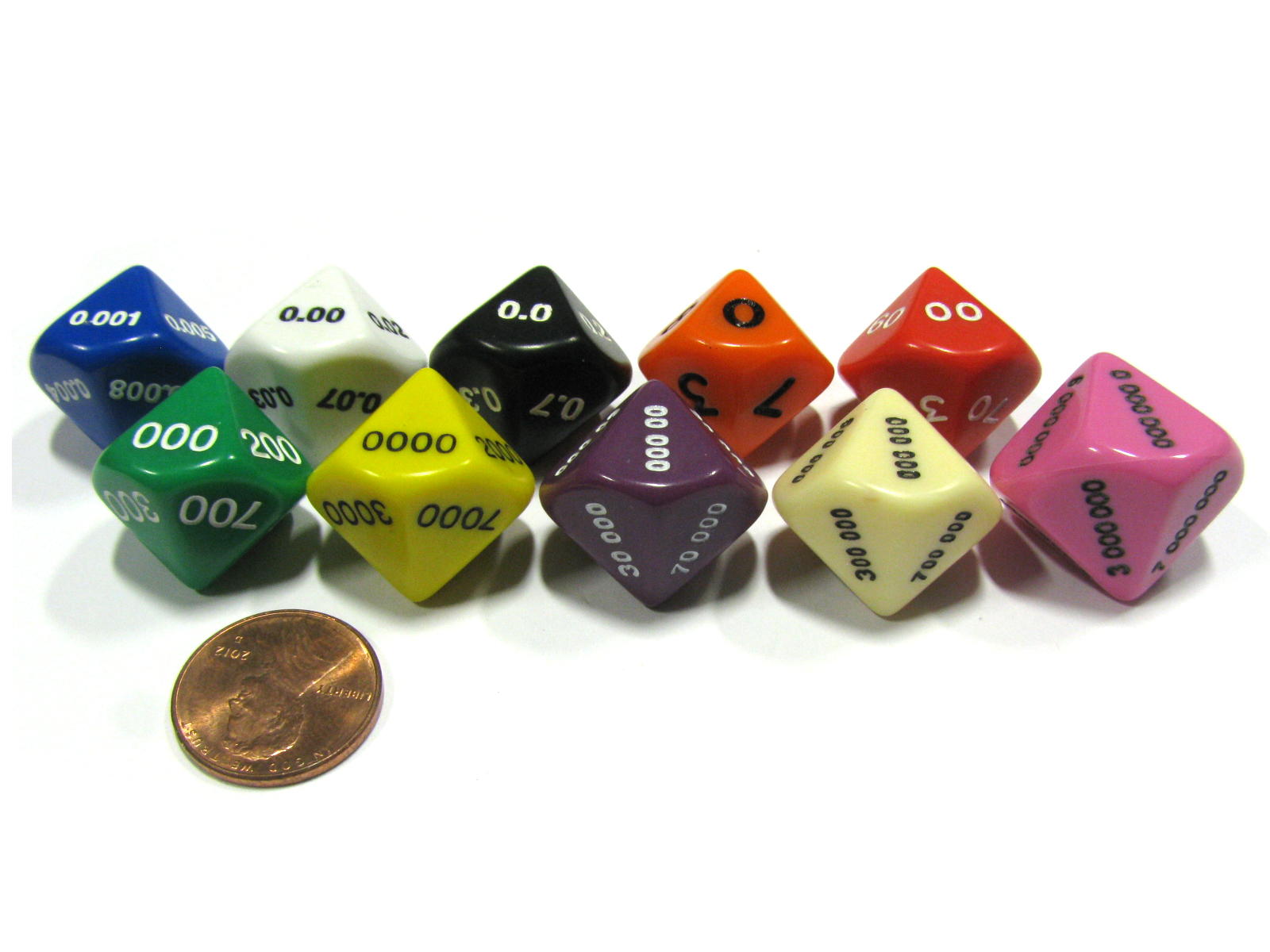 Set of 10 Place Value D10 Dice Number Die for Counting 0.000 to
