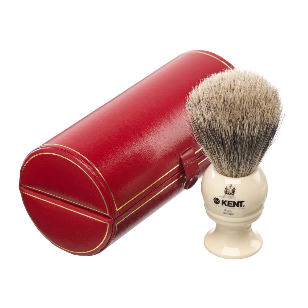 Kent Mens Small Travel Pure Silver Tip Badger Black Ivory Shaving Brush