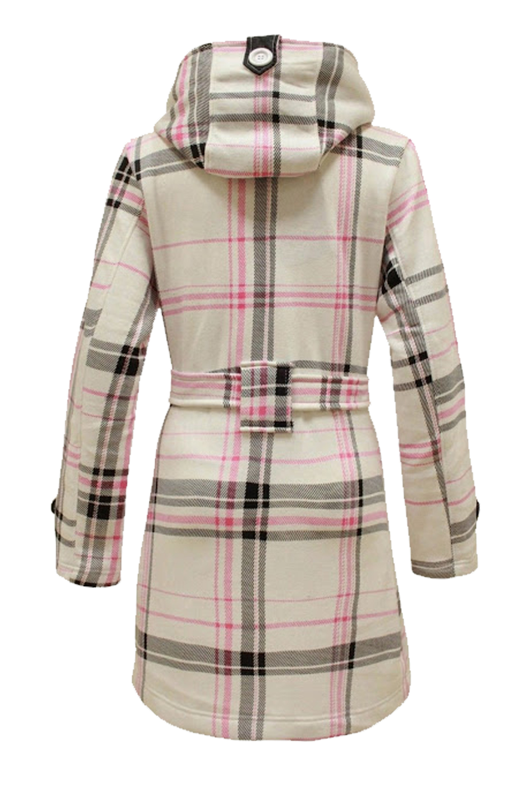 WOMEN BELTED BUTTON MILITARY CHECK COAT LADIES HOODED WINTER JACKET